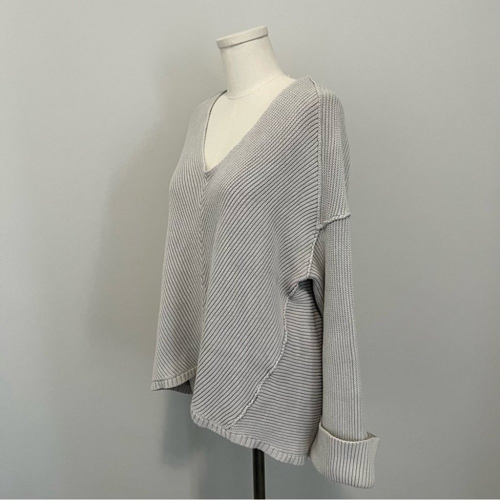 Free People La Brea V Neck Oversized Cotten Ribbed Knit Sweater - Picture 6 of 16